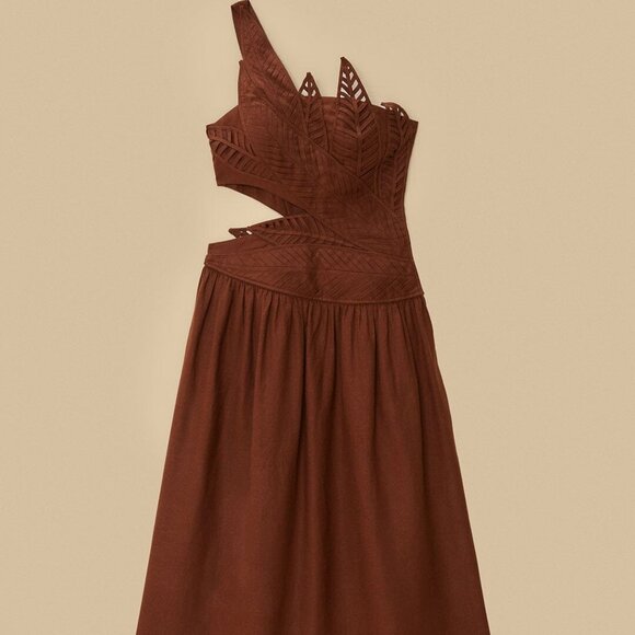 Burgundy Leaves Cut-Out LENZING™ ECOVERO™ Euroflax™ Midi Dress, NWT, XXS - Picture 5 of 7